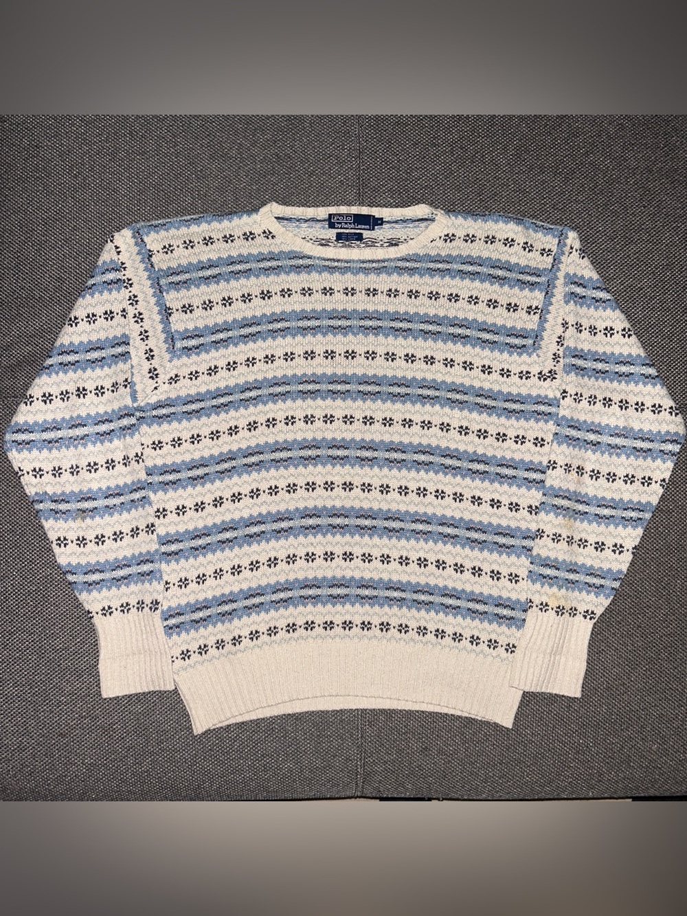 Rare 90s Polo Ralph Lauren Cream & Blue Silk Linen Knit Crewneck Sweater